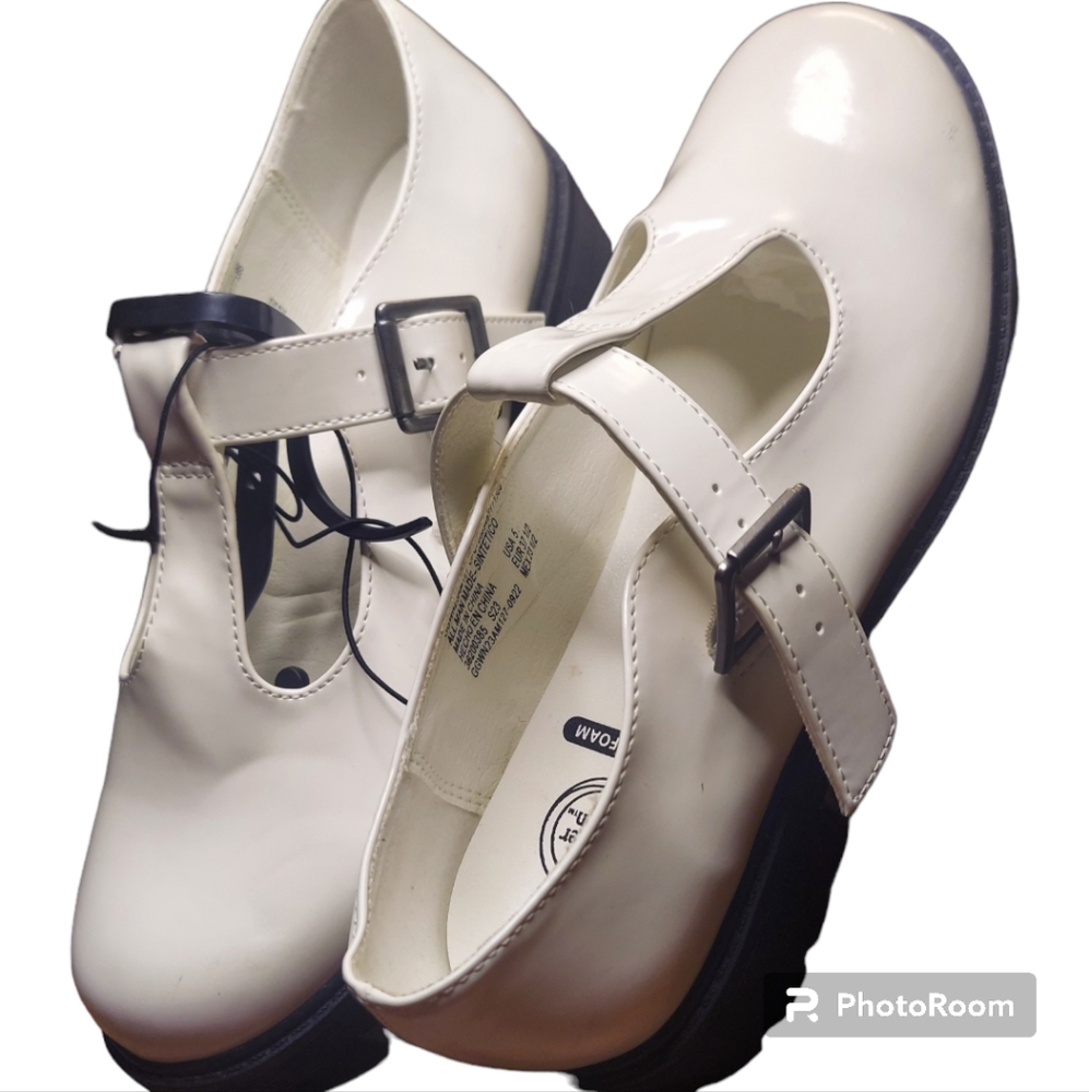 Mary Jane Style Preppy White Lug chunky platform Loafers  by Wonder Nation - Picture 9 of 14